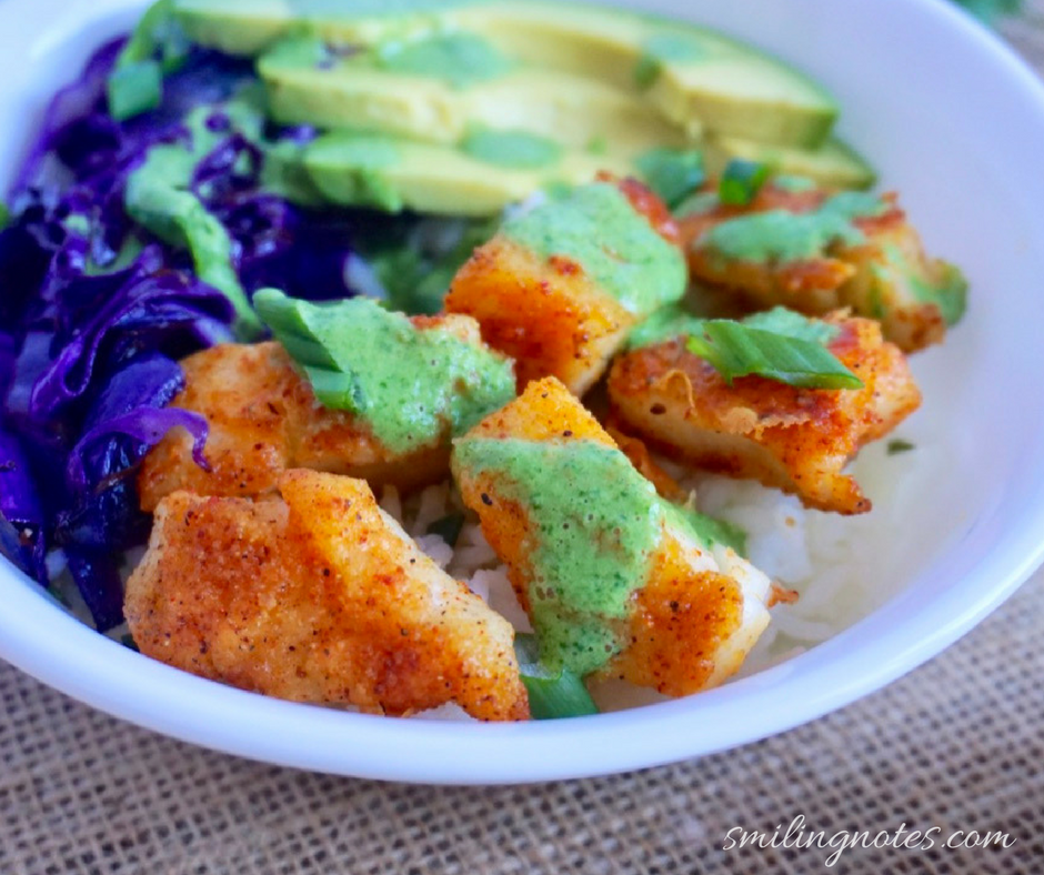 Alaska Cod Rice Bowl with Cilantro Mint Dressing
